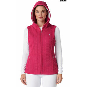 Spyder Hooded Cable Knit Vest Pink Full Zip Logo Pockets Womens Large